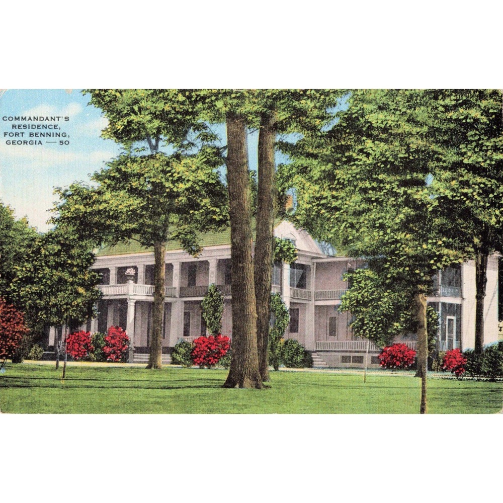 Fort Benning Georgia Commandant's Residence Vtg Linen Postcard 1950s Kropp GA